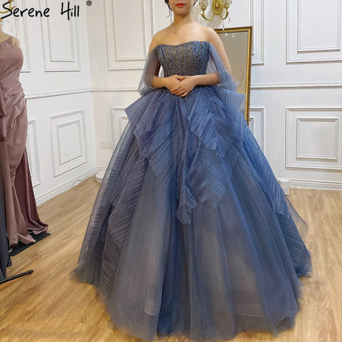 Luxury Blue Beading Evening Dresses Srtapless Sexy Ball Gowns 2025 For Women Party LA70936
