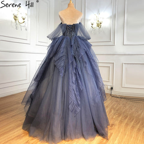 Luxury Blue Beading Evening Dresses Srtapless Sexy Ball Gowns 2025 For Women Party LA70936