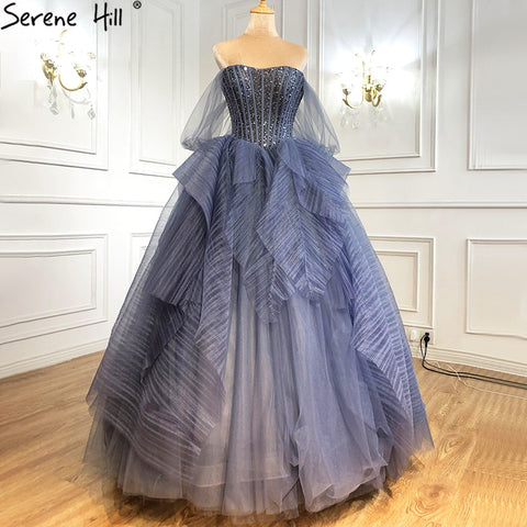 Luxury Blue Beading Evening Dresses Srtapless Sexy Ball Gowns 2025 For Women Party LA70936