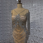 Luxury Crystal Tassel Dubai Caramel Evening Dresses for Women Wedding Spaghetti Strap Formal Prom Party Gown LA72468