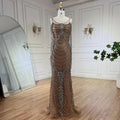 Luxury Crystal Tassel Dubai Caramel Evening Dresses for Women Wedding Spaghetti Strap Formal Prom Party Gown LA72468