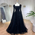 Blue Luxury Feathers Arabic Evening Dresses with Cape LA72236