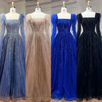 Blue Luxury Feathers Arabic Evening Dresses with Cape LA72236