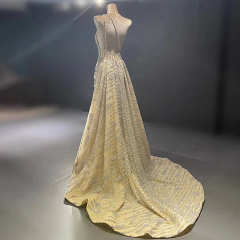 Luxury Dubai Arabia Nude Beaded One Shoulder Mermaid Elegant Evening Dresses Gowns For Woman Wedding Party LA71538