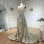 Luxury Dubai Arabia Nude Beaded One Shoulder Mermaid Elegant Evening Dresses Gowns For Woman Wedding Party LA71538
