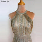 Luxury Dubai Arabic A-Line Gold Beaded Tassel Formal Evening Dresses for Women's Wedding Party Gowns 2025 LA70357