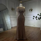 Luxury Dubai Arabic Caramel Tassel  Mermaid Beaded Evening Dresses Gowns for Women's Wedding Party 2025 LA72463