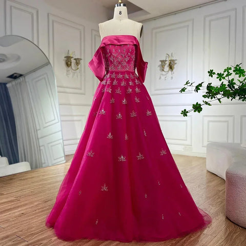 Luxury Dubai Arabic Yellow Elegant Boat Neck Long Evening Dress Beaded Party Gown for Women's Wedding LA72531