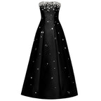 Luxury Dubai Black Beaded Evening Dress for Women 2025 Elegant Arabic Wedding Birthday Party Formal Gowns LA72498