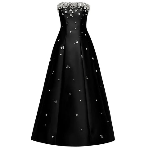 Luxury Dubai Black Beaded Evening Dress for Women 2025 Elegant Arabic Wedding Birthday Party Formal Gowns LA72498