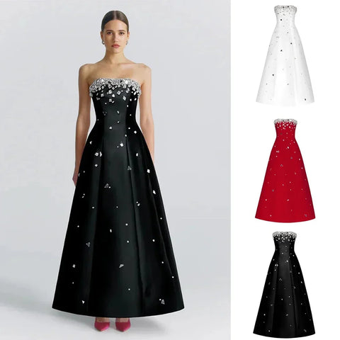 Luxury Dubai Black Beaded Evening Dress for Women 2025 Elegant Arabic Wedding Birthday Party Formal Gowns LA72498