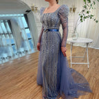 On Sale no return no refund Luxury Dubai Fuchsia Evening Dresses for Women Wedding 2025 Long Sleeve Overskirt Arabic Formal Party LA71678