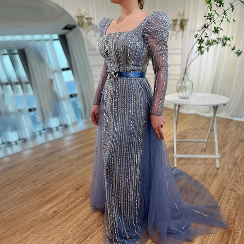 Robe de soirée de luxe fuchsia Dubaï pour femmes, en solde, sans retour ni remboursement, pour mariage, 2025, manches longues, surjupe, soirée formelle arabe, LA71678 