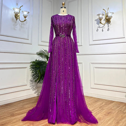Robe de soirée de luxe fuchsia Dubaï pour femmes, en solde, sans retour ni remboursement, pour mariage, 2025, manches longues, surjupe, soirée formelle arabe, LA71678 