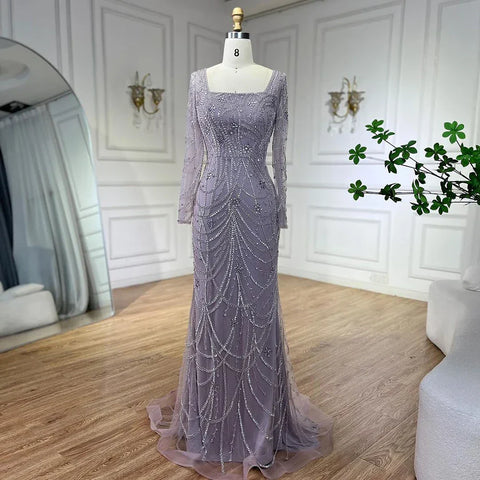 Luxury Dubai Green Mermaid Evening Dress Long Sleeves LA72242