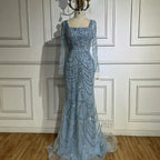Luxury Dubai Green Mermaid Evening Dress Long Sleeves LA72242