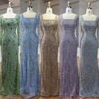 Luxury Dubai Green Mermaid Evening Dress Long Sleeves LA72242