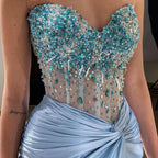 Luxury Dubai Lilac Split Strapless Mermaid Beaded Arabic Evening Dresses Gowns for Women Wedding Party 2025 LA72329