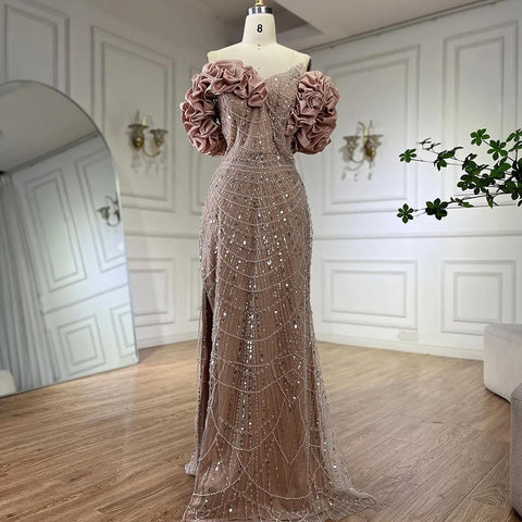 Luxury Dubai Off Shoulder Mermaid Sage Green Evening Dresses For Women Arabic Wedding Party Gown 2025 LA72281