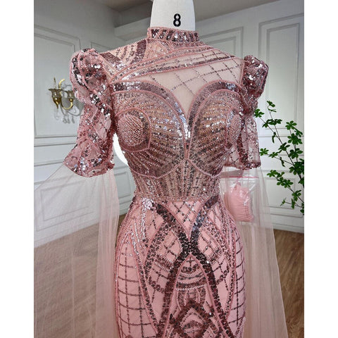 Luxury Emerald Green Evening Dresses with Cape Sleeves 2025 Elegant Women Wedding Party Gowns LA72077