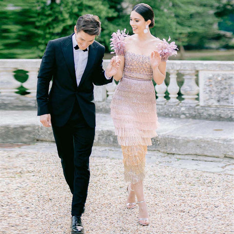 Luxury Feathers Tassel Lilac Dubai Evening Dresses LA72004