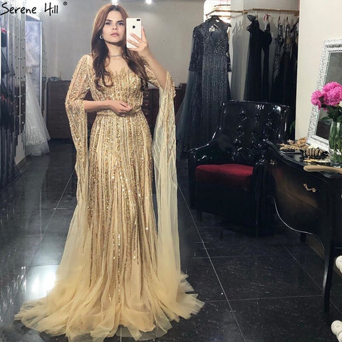 Luxury  Gold  Beading A-Line  Cape Sleeves Evening  Gown For Woman Dresses 2025 Fromal Dress  LA70637