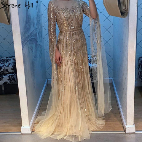 Luxury  Gold  Beading A-Line  Cape Sleeves Evening  Gown For Woman Dresses 2025 Fromal Dress  LA70637