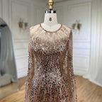 Luxury Gold Cape Sleeves Evening Dresses Gowns 2025 A-Line Beaded For Woman Wedding Party LA71416
