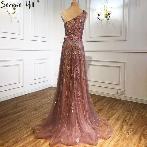 Luxury Green A-Line Evening Dresses Gowns 2025 Sexy One-Shoulder Beading For Women Party LA70921