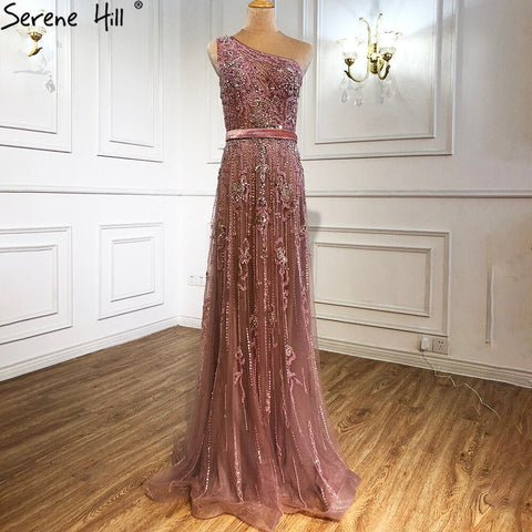 Luxury Green A-Line Evening Dresses Gowns 2025 Sexy One-Shoulder Beading For Women Party LA70921