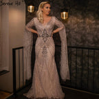 Luxury  Grey Lace Elegant Mermaid Evening Dresses Gowns 2025 Cape Sleeves Sexy For Women Party LA70857
