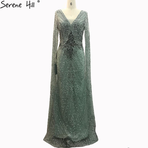 Luxury  Grey Lace Elegant Mermaid Evening Dresses Gowns 2025 Cape Sleeves Sexy For Women Party LA70857