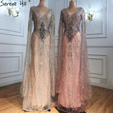 Luxury  Grey Lace Elegant Mermaid Evening Dresses Gowns 2025 Cape Sleeves Sexy For Women Party LA70857