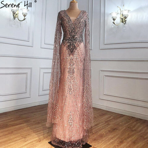 Luxury  Grey Lace Elegant Mermaid Evening Dresses Gowns 2025 Cape Sleeves Sexy For Women Party LA70857