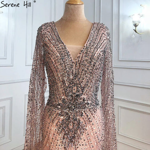 Luxury  Grey Lace Elegant Mermaid Evening Dresses Gowns 2025 Cape Sleeves Sexy For Women Party LA70857