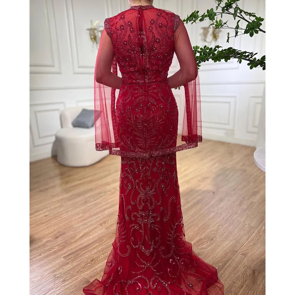 Luxury Grey  Nude With Cape  Mermaid Luxury Evening Dresses Gowns 2025 Beaded Elegant Sexy For Woman Party  LA71027