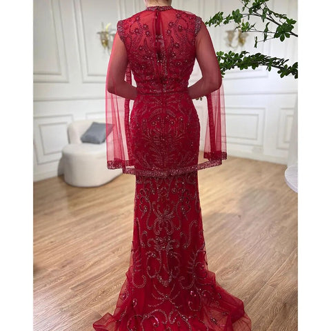 Luxury Grey  Nude With Cape  Mermaid Luxury Evening Dresses Gowns 2025 Beaded Elegant Sexy For Woman Party  LA71027