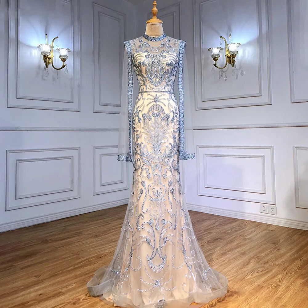 Luxury Grey  Nude With Cape  Mermaid Luxury Evening Dresses Gowns 2025 Beaded Elegant Sexy For Woman Party  LA71027