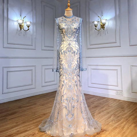 Luxury Grey  Nude With Cape  Mermaid Luxury Evening Dresses Gowns 2025 Beaded Elegant Sexy For Woman Party  LA71027