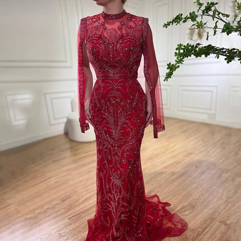 Luxury Grey  Nude With Cape  Mermaid Luxury Evening Dresses Gowns 2025 Beaded Elegant Sexy For Woman Party  LA71027