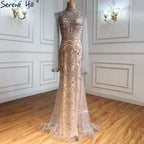 Luxury Grey  Nude With Cape  Mermaid Luxury Evening Dresses Gowns 2025 Beaded Elegant Sexy For Woman Party  LA71027