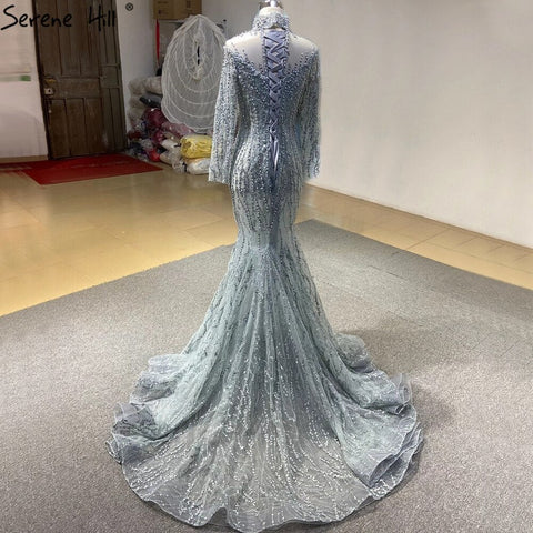Luxury Grey With Detachable Train Mermaid Pearls Bridal Wedding Dresses Gowns 2025 HM67140 Custom Made