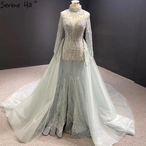 Luxury Grey With Detachable Train Mermaid Pearls Bridal Wedding Dresses Gowns 2025 HM67140 Custom Made