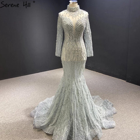 Luxury Grey With Detachable Train Mermaid Pearls Bridal Wedding Dresses Gowns 2025 HM67140 Custom Made