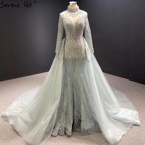 Luxury Grey With Detachable Train Mermaid Pearls Bridal Wedding Dresses Gowns 2025 HM67140 Custom Made