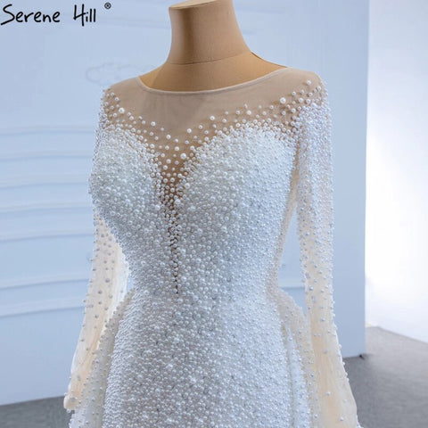 Luxury Ivory Detachable Train Mermaid Wedding Dresses Gowns 2025 Pearls Beading Bride Dress HM67182 Custom Made