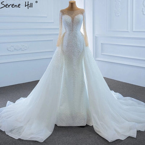 Luxury Ivory Detachable Train Mermaid Wedding Dresses Gowns 2025 Pearls Beading Bride Dress HM67182 Custom Made