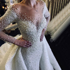 Luxury Ivory Detachable Train Mermaid Wedding Dresses Gowns 2025 Pearls Beading Bride Dress HM67182 Custom Made