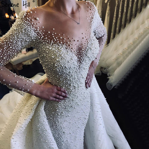 Luxury Ivory Detachable Train Mermaid Wedding Dresses Gowns 2025 Pearls Beading Bride Dress HM67182 Custom Made