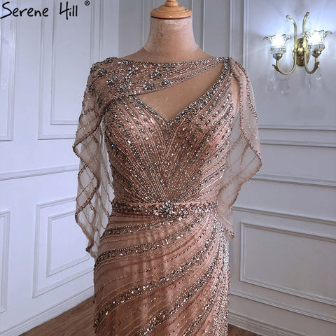 Robe de soirée sirène de luxe couleur champagne Dubaï avec cape LA70910 